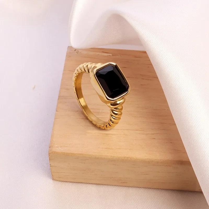 18K Gold Plated Square Multi-color Crystal Chunky Rings Stainless Steel Hypoallergenic Texture CZ Zircon Knuckle Ring Anillos