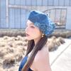 Fashion Blue Camellia Denim Fabric Trendy Beret Painter Cap Woman Elegant Vintage Hats Hat