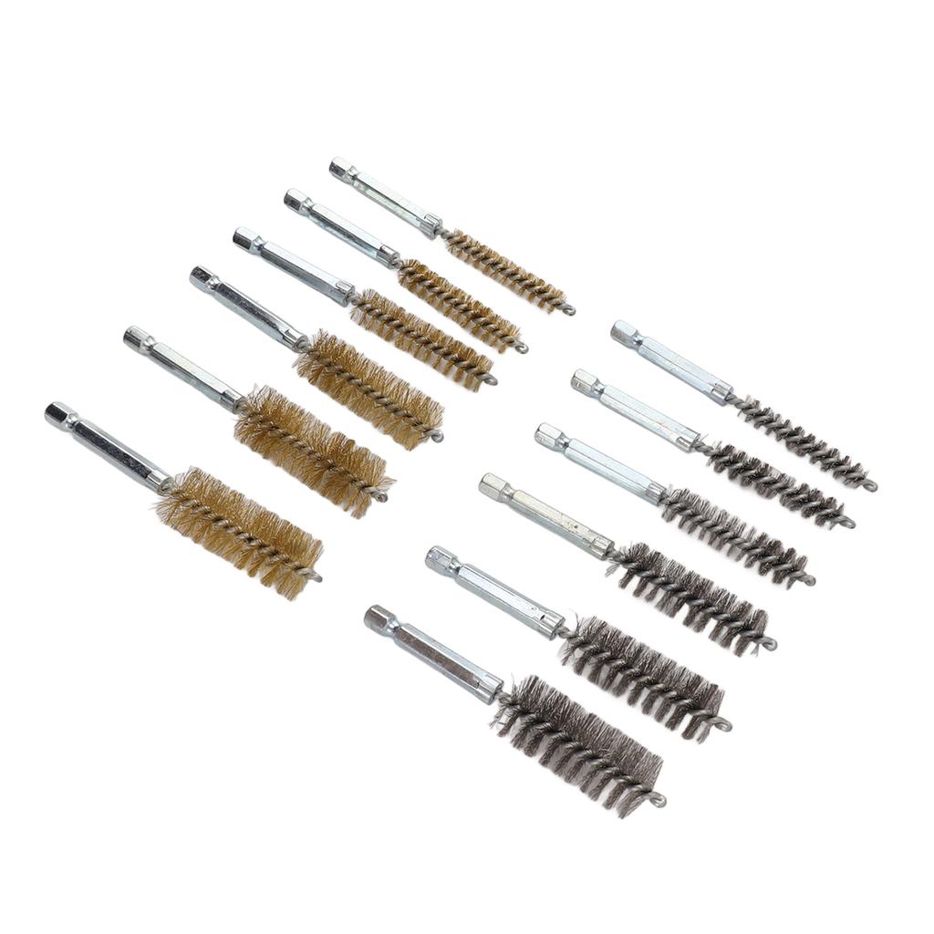 12PCS Bore Brush Copper and Iron 304 Stainless Steel Bristles Wire Brush for Power Drill with Hex