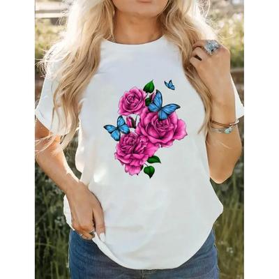 Tee Print Women Summer Cartoon Shirt Female Butterfly Flower Floral Trend Short Sleeve T Top T-shirts Graphic Fashion Clothing