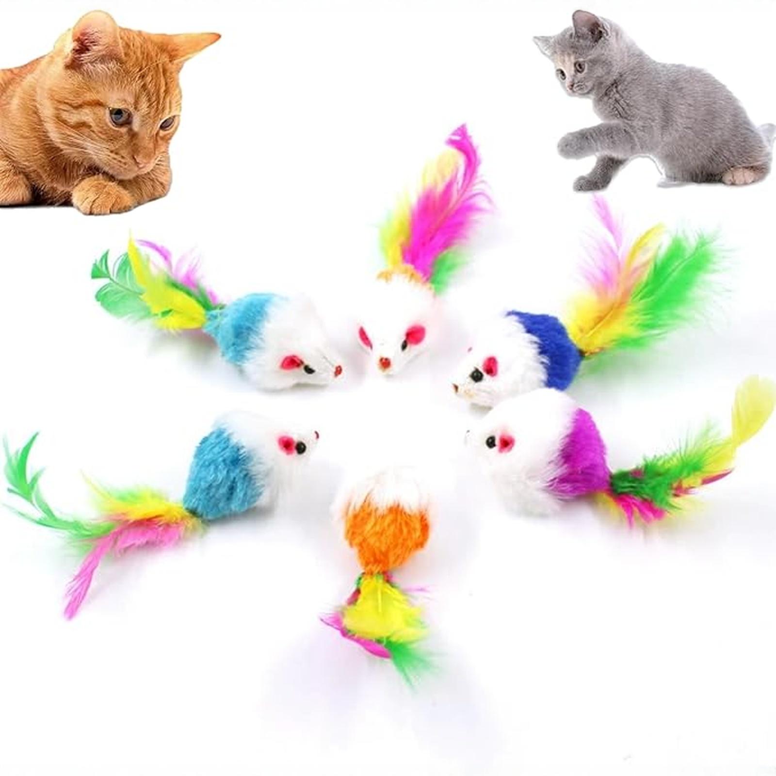 

Electspark Toys, Furry Rattle Mouse Toy Interactive Toy with Feather Tail, Faux Toy 5.5” Realistic Size Mice Toy for Bored Indoor Adult one size