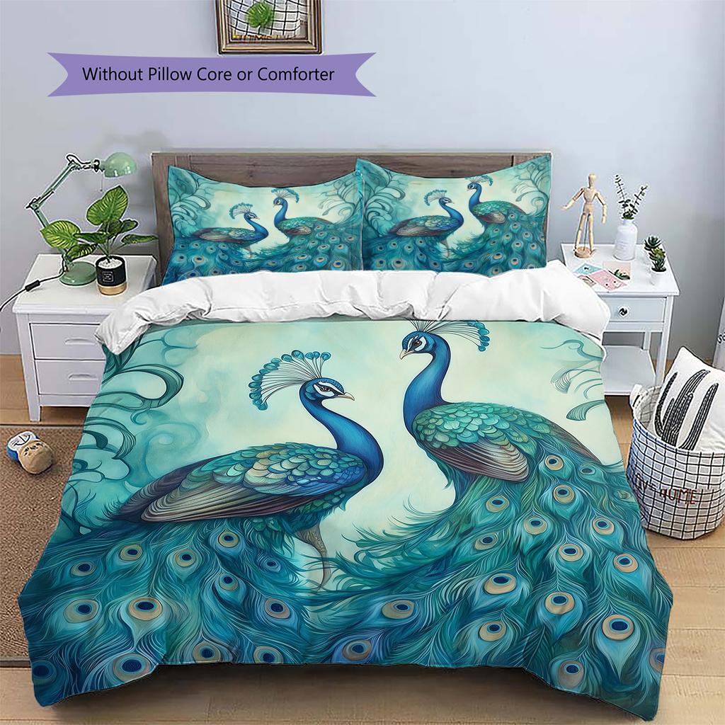 Peacock Pattern Bedding Quilt Set Quilt Cover Pillowcase Home Decoration Gift (1 * duvet cover + 2 * pillowcase, without core)