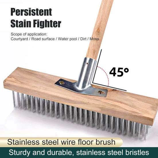 20/30/50CM Stainless Steel Wire Scrub Brush Heavy Duty Stiff Metal Bristle Scrubber Broom Outdoor Concrete Patio Floor Moss Removal Deck Brush