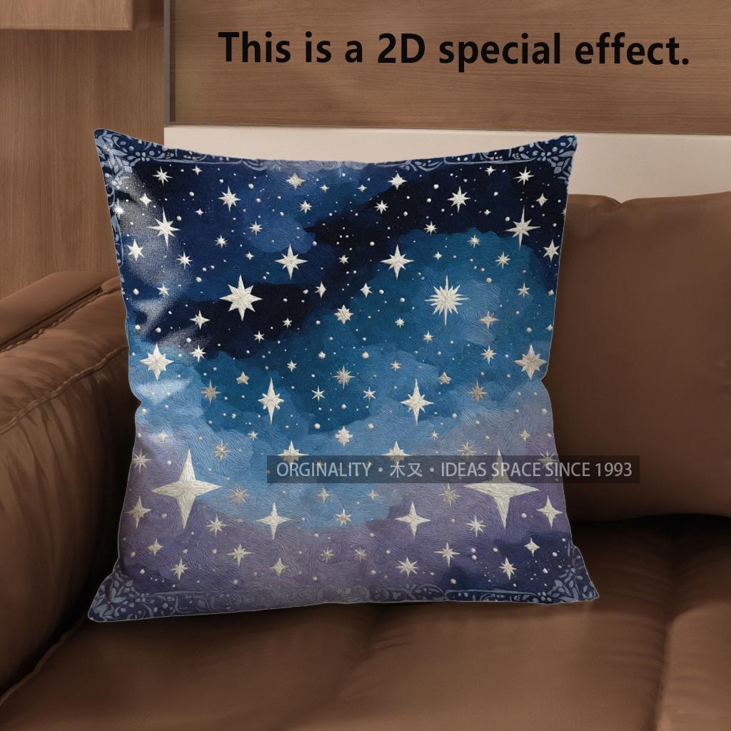 2D Starry Night Sky Pattern Decorative Pillow Covers Pattern Cushion Cover Suitable For Sofa Bedroom Car Pillow Cover