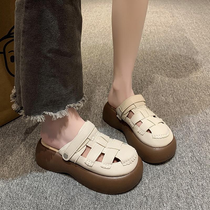 Two Wear Hollowed-out Bag Head Sandals Women's 2025 Summer New Hole Hole Mori Roman Shoes Thick-soled Half Slippers Women's Outer Wear