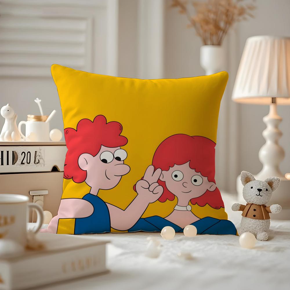 Cute Cartoon Couple Cushion Cover Anti-dustmite Pillowcase Invisible Zipper Silky Short Plush Sofa Cushion Cover