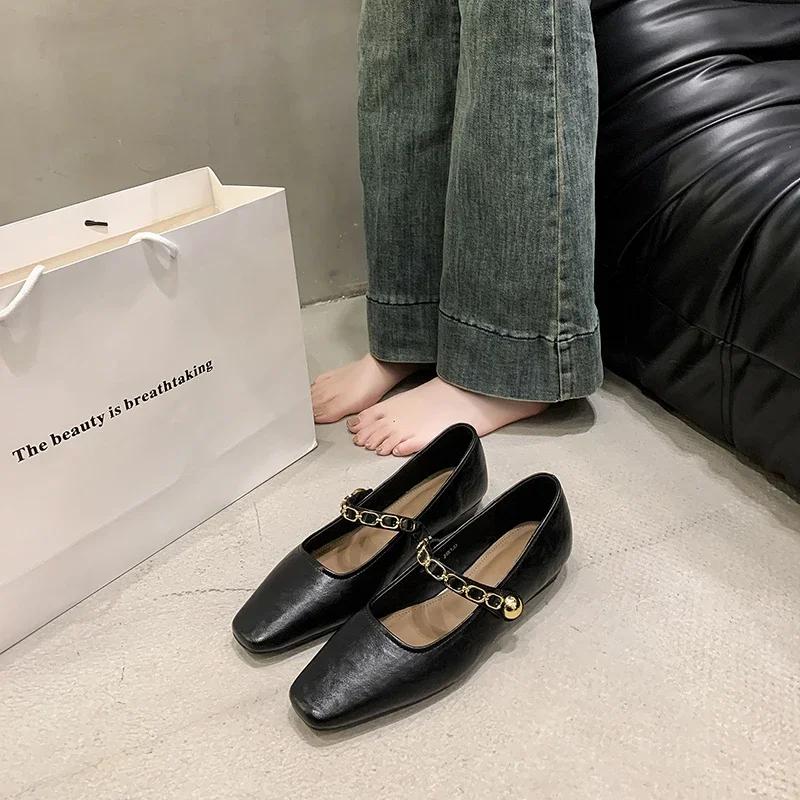 Women's Fashion Casual Shoes New Luxury Leather Buckle Thick Heel Women's Mary Jane Shoes Soft Sole Women's High Heels Versatile