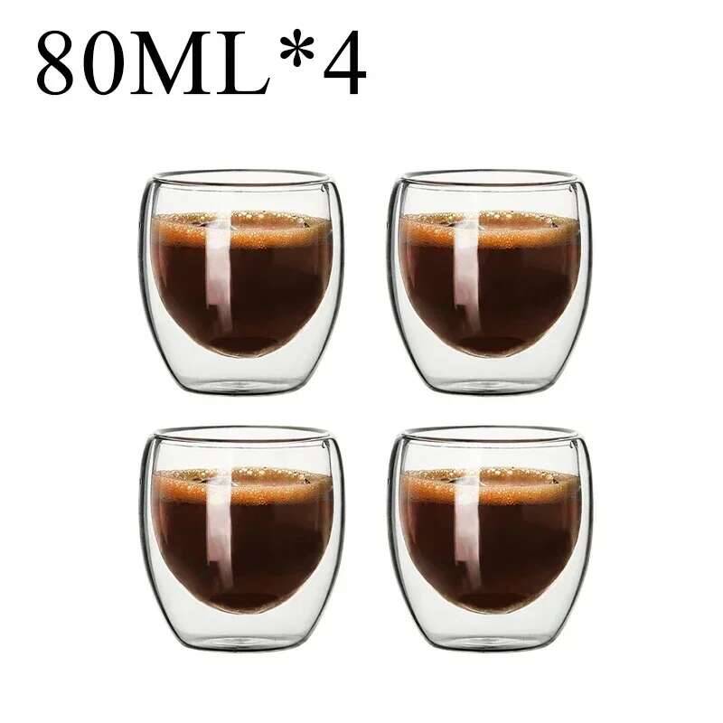 2-6 Stück Doppelwandige High-Borosilikatglas-Tasse Hitzebeständig Tee Milch Espresso Kaffee Saft Wasserbecher Bar Trinkgeschirr Geschenk