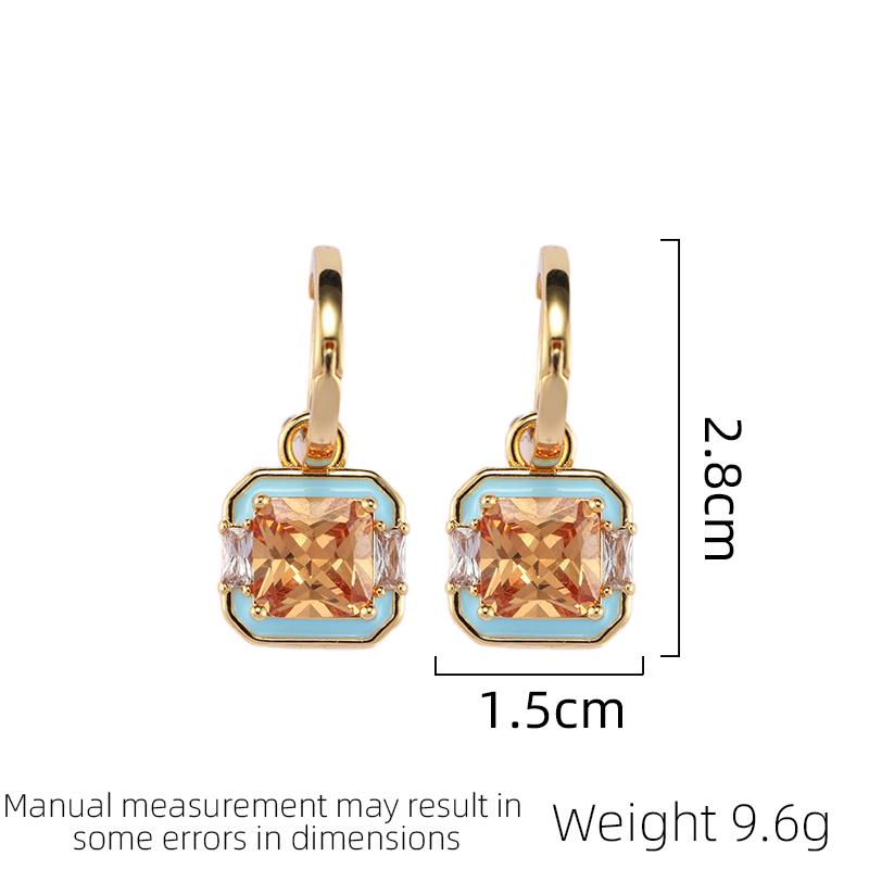 SUYU Zircon Fashion Drop Glaze Retro Geometric Square Earrings Classic Women's Light Luxury Personalized Women's Earrings