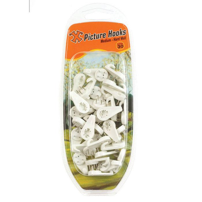 X Hard Wall Hooks Medium White Nylon 30pk