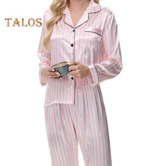 2-teiliges Pyjama-Set aus Seidensatin für Damen, Revers, Button-Down-Oberteil und Hose, gestreift, lockeres Schlafshirt und Hose mit elastischer Taille, Loungewear-Outfit