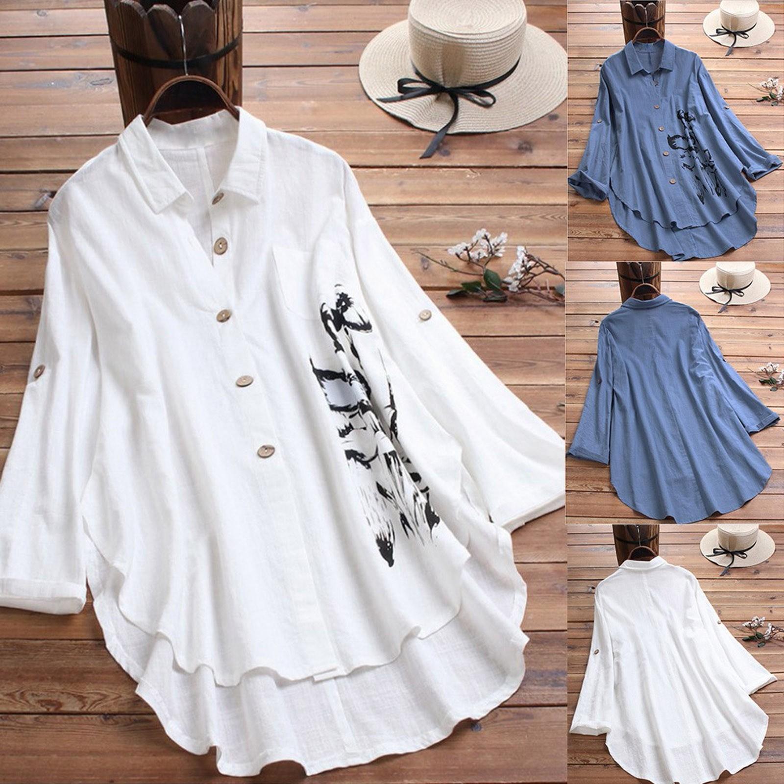 

Женские повседневные свободные блузки с длинными рукавами и пуговицами с принтом больших размеров, топы-блузки Tanic L белый