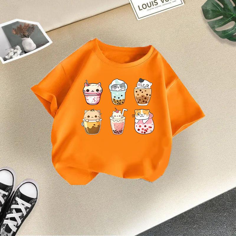 Children's Casual Short-sleeved T-shirt - Summer Boys' and Girls' Casual Cute Cat T-shirt