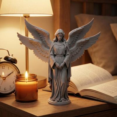 Guardian Angel Figurine 3D Printed Four-Winged Angel Statue for Home Office Bookshelf Desktop Decoration