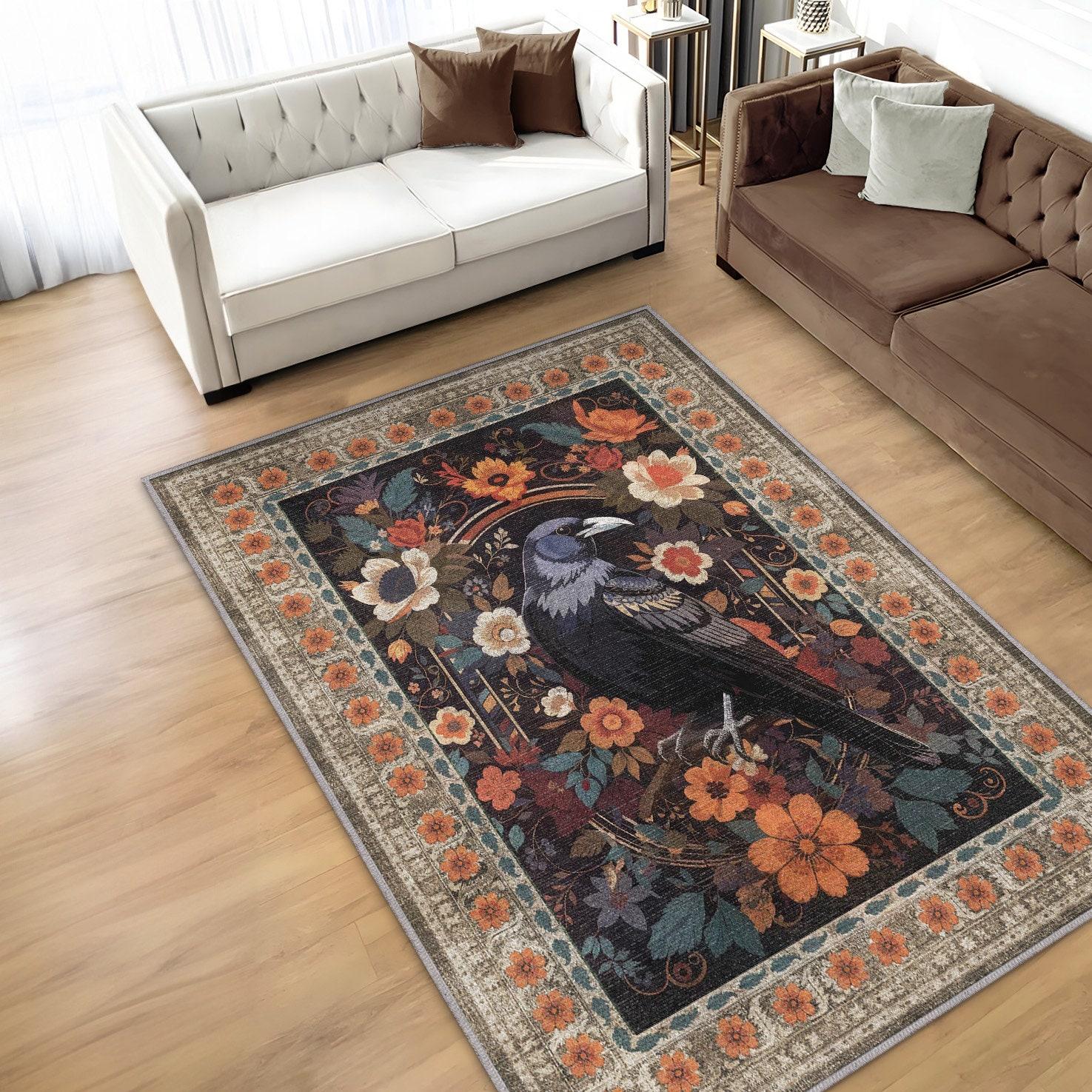 

Raven Rug Goth Room Decor Vintage Look Crow In Flowers Rug Dark Academia Home Decor Modern Rug Witchy Room Decor Vintage Rug 40x60cm