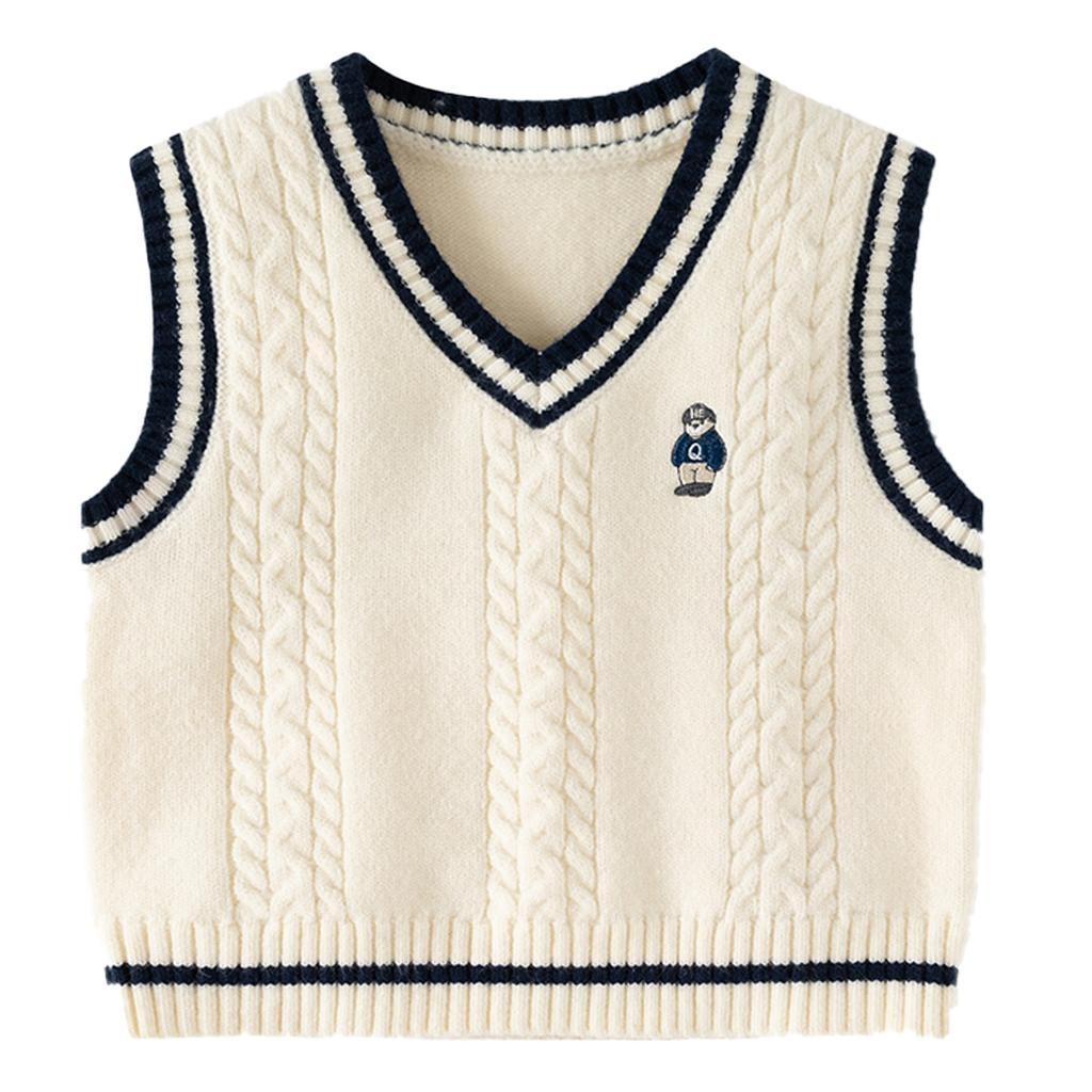 Small and Medium-sized Boys and Girls College Style Knitted Vest Autumn New Children's Contrasting Colors Outside Wearing Sleeveless Sweater Vest