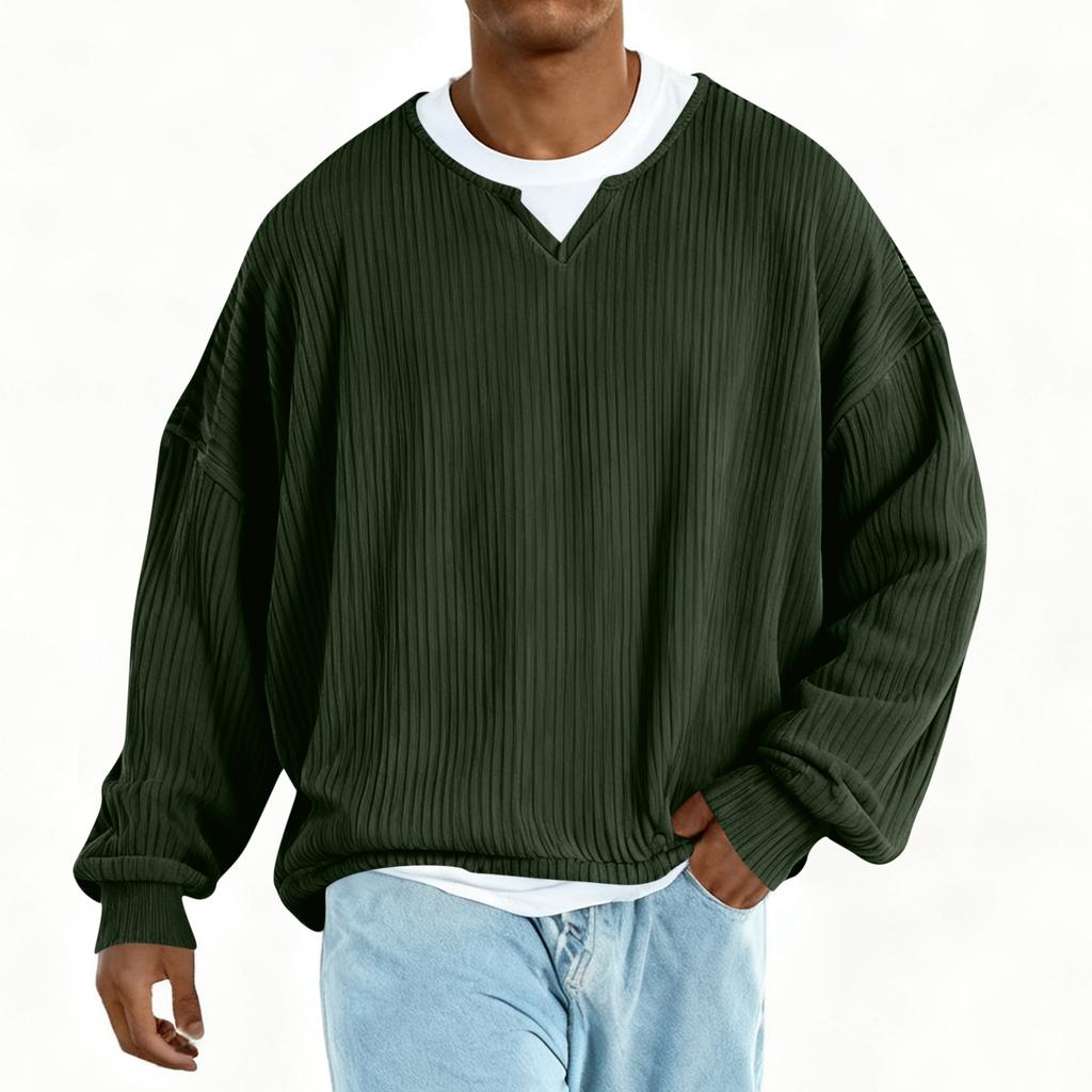 Men's Fashion Solid Color Round Neck Long Sleeve Casual Fashion Versatile Long Sleeve Loose T-shirt Top