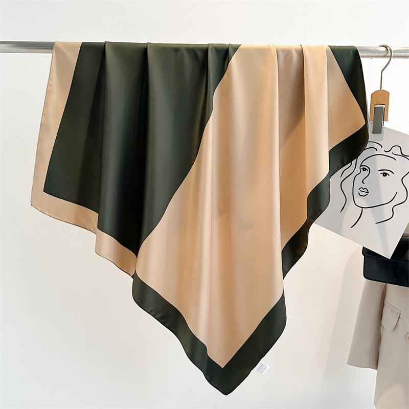 Striped Twill Silk Scarf: Large Square Shawl & Sunscreen Travel Headscarf - 90cm, Perfect for Spring & Autumn