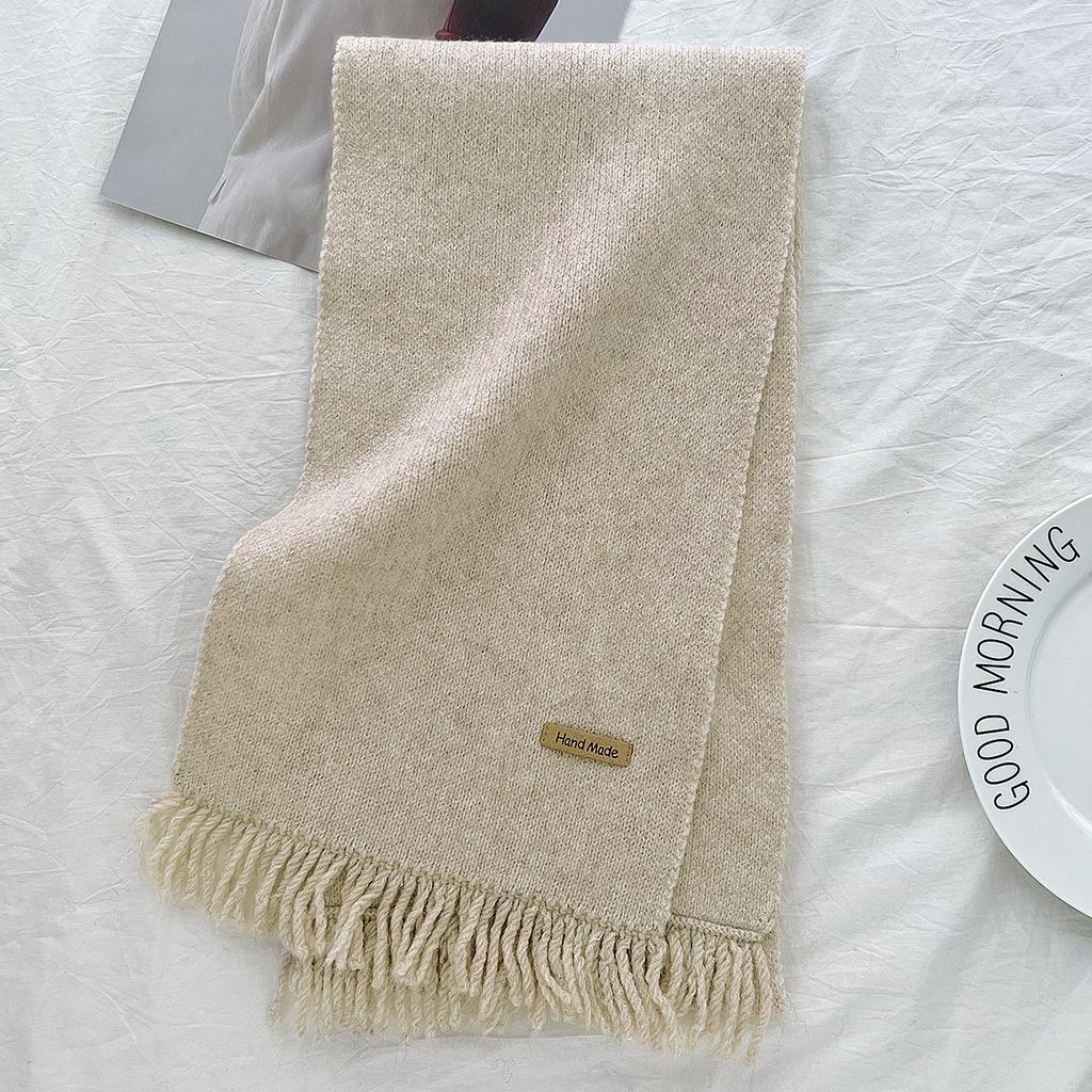 New Korean scarf autumn and winter solid color imitation cashmere warm thickened high-grade knitted scarf foreign-style high-grade