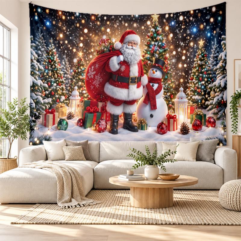 Weihnachtlich bedruckter Wandteppich für Schlafzimmer Wohnzimmer Wanddekoration Feiertagsgeschenk