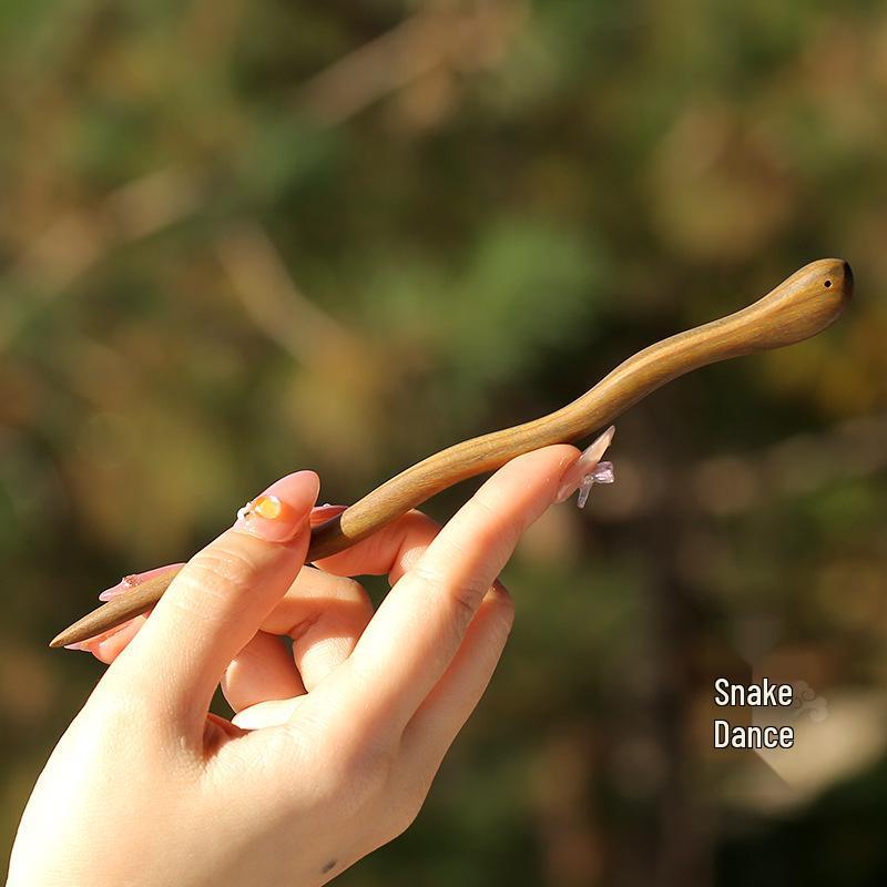 High-End Natural Ebony Wood Hairpin - Extended Chinese Ancient Style Black Hair Bun Accessory