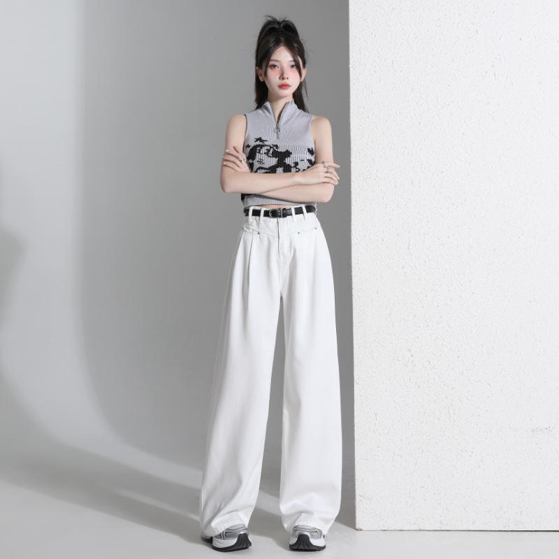 Women's White Tencel High-Waist Wide-Leg Jeans - Summer 2024 Collection