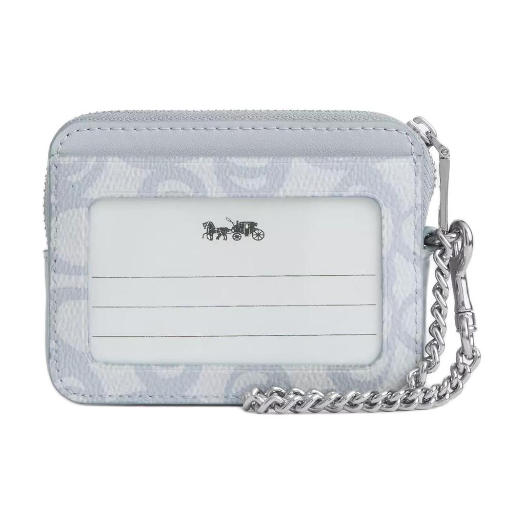 Coach Signature 11 Logo Design Coated Canvas Card Case Mini Women Card Case Blue CBL78-SVNB9