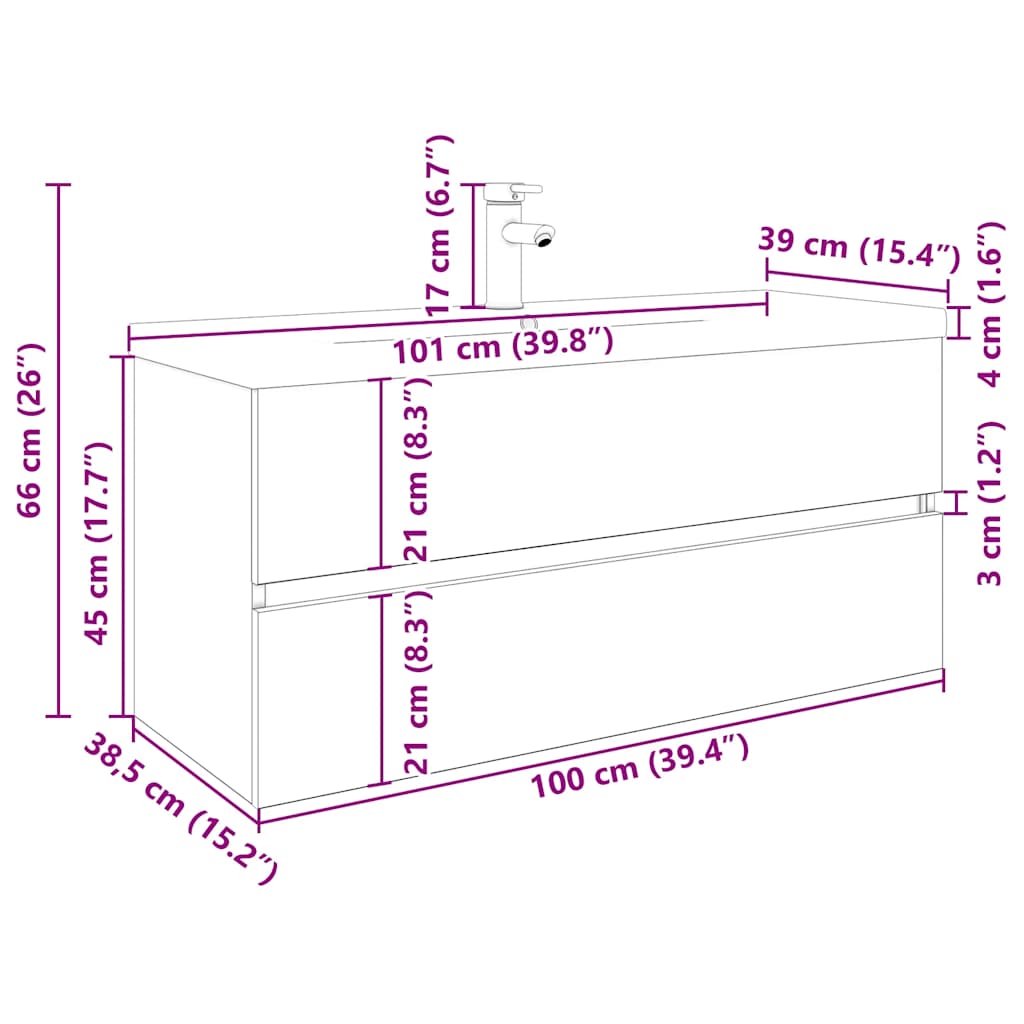 Bathroom Vanity Unit with Built in Basin and Faucet