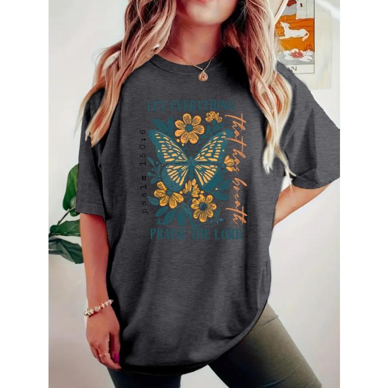 Damski letni T-shirt premium z okrągłym dekoltem i nadrukiem w stylu bohemy