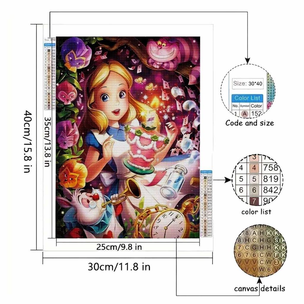 Full Round Diamond Painting Alice In Wonderland Art Rhinestone Picture Mosaic DIY 5D Cross Stitch Embroidery Home Decoration