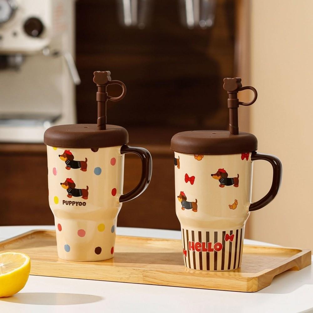 Dog Pattern High Aesthetics Cup Large Capacity Milk Cup Stylish Coffee Cup Travel
