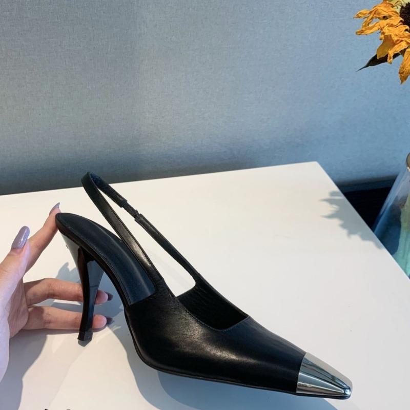 Fashion Metal Square Toe Stiletto Sandals Summer New Baotou Patent Leather One Strap Anti-slip Wear-resistant High-heeled Women's Shoes