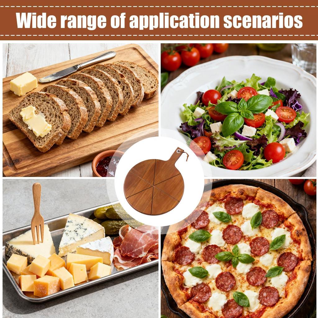 Wooden Pizza Peel With Handle Serving Platter Wooden Pizza Paddle Round Cutting Board For Home Kitchen Baking Oven Accessories