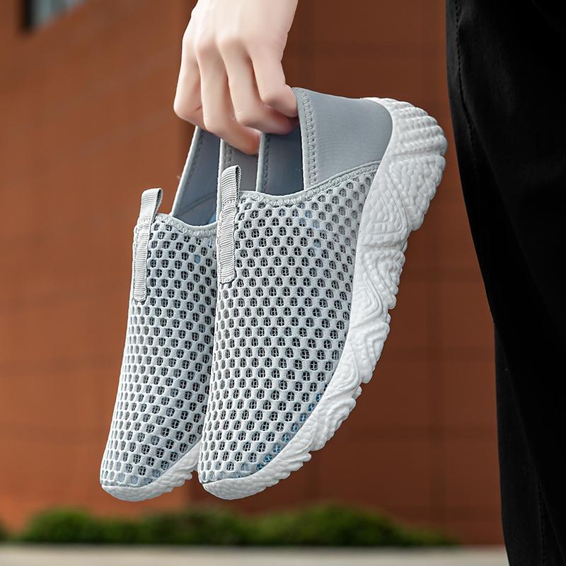 Fashion Trendy Men's Summer Sandals Breathable Casual Beach Lazy Anti-Odor Mesh Shoes Spor Net-Face Shoes Hollow-Out Design Rubber