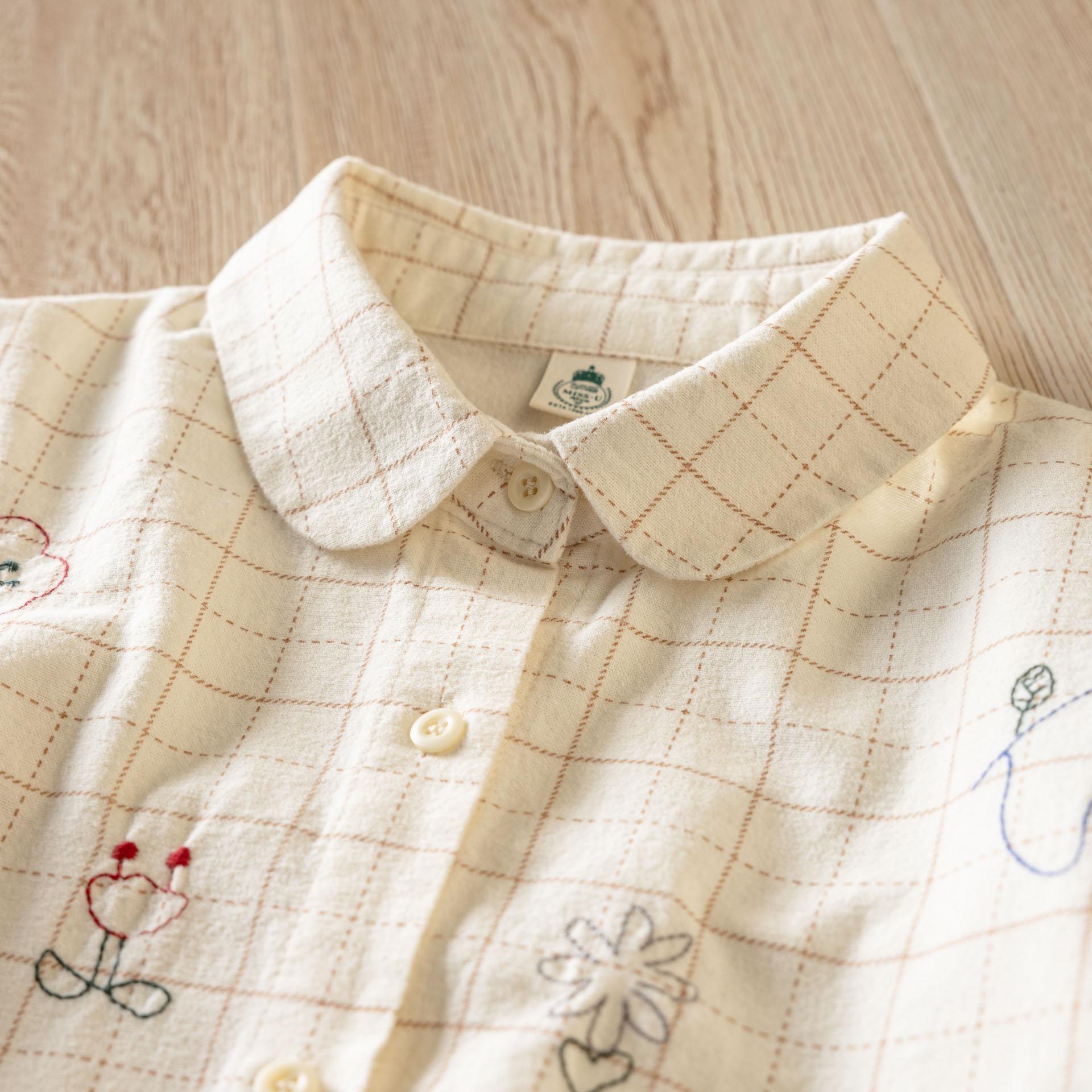 Женская клетчатая вышитая рубашка с длинным рукавом в стиле Мори Girl, Осень/Зима 2025 One Size бежевый