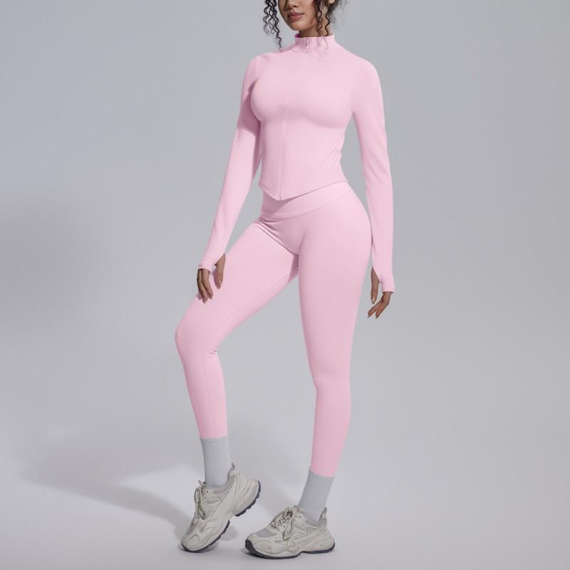 Seamless Yoga Workout Set Zip Jacket Sports Bra V-Waist Shorts Leggings Gym Fitness Outfit