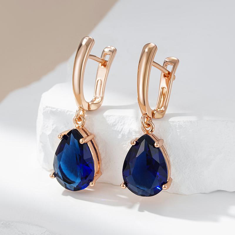 New Water Drop Dark Blue Long Dangle Earrings For Women  Rose Gold Color Natural Zircon Wedding Earrings Daily Jewelry