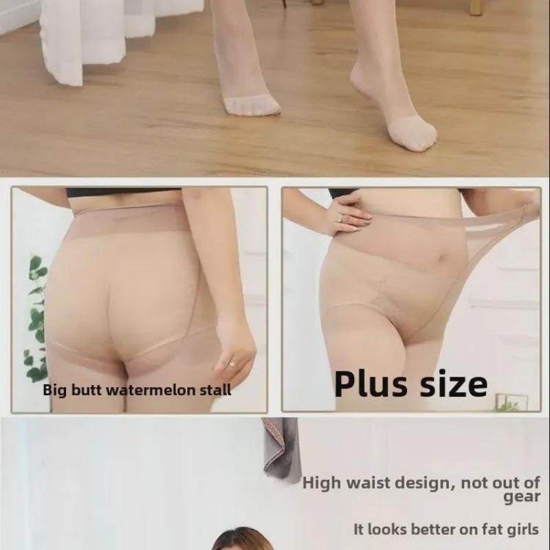 Plus Size Anti-Snag Stockings with Butterfly Crotch Ultra-Thin Summer Pantyhose for Women Fits Up To 200 Lbs