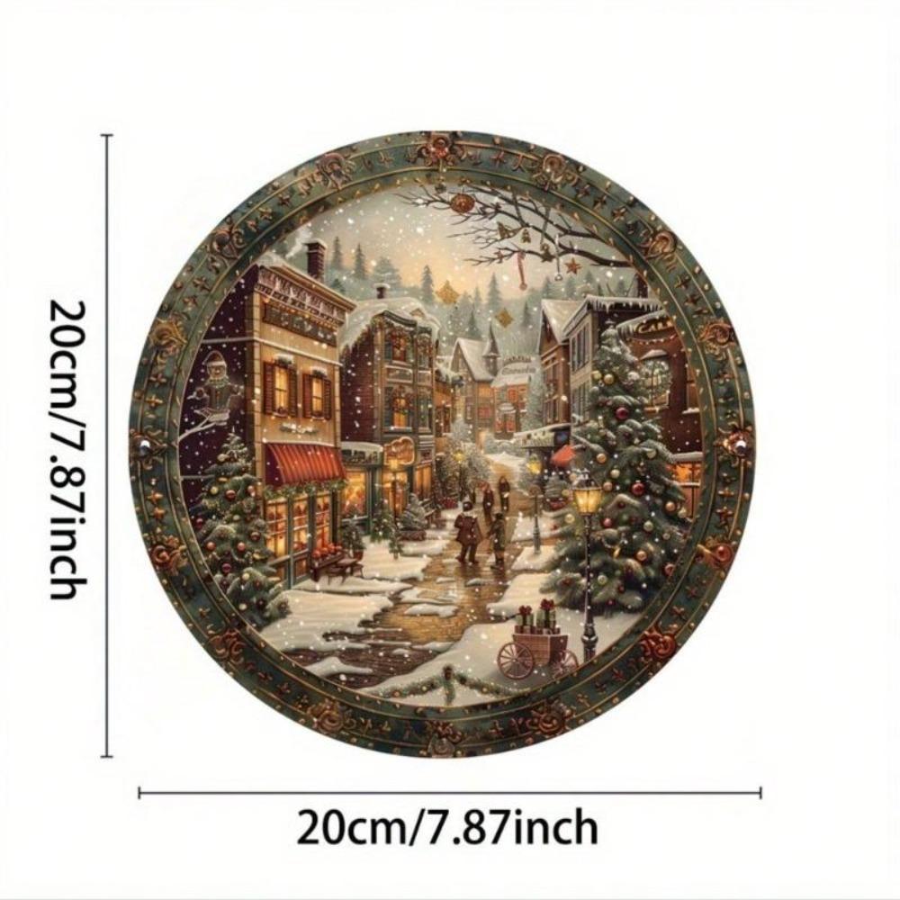 Vintage Christmas Tin Sign, Enchanted Snow Night Street Scene Metal Wall Art for Home Decor