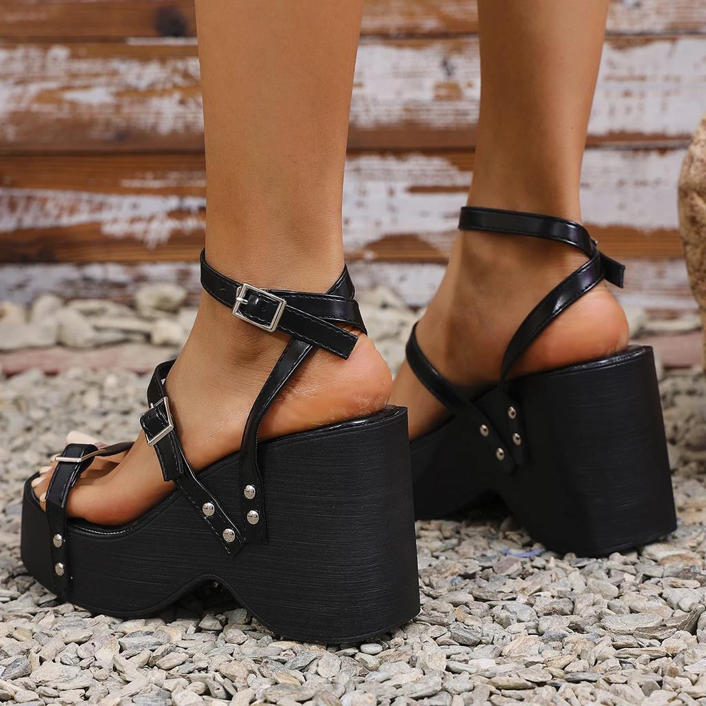 Fashion Gothic Punk Chunky Platform Sandals for Women Buckle Strap Wedge Heel Sandals Woman 2025 Summer Thick Bottom Gladiator Shoes