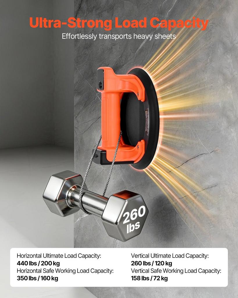 Electric Suction Cup, 203 Mm Vacuum Glass Lifter with Digital Display for Suction Power & Battery Level, 200 Kg Max Lifting Capacity Tile Suction Cup
