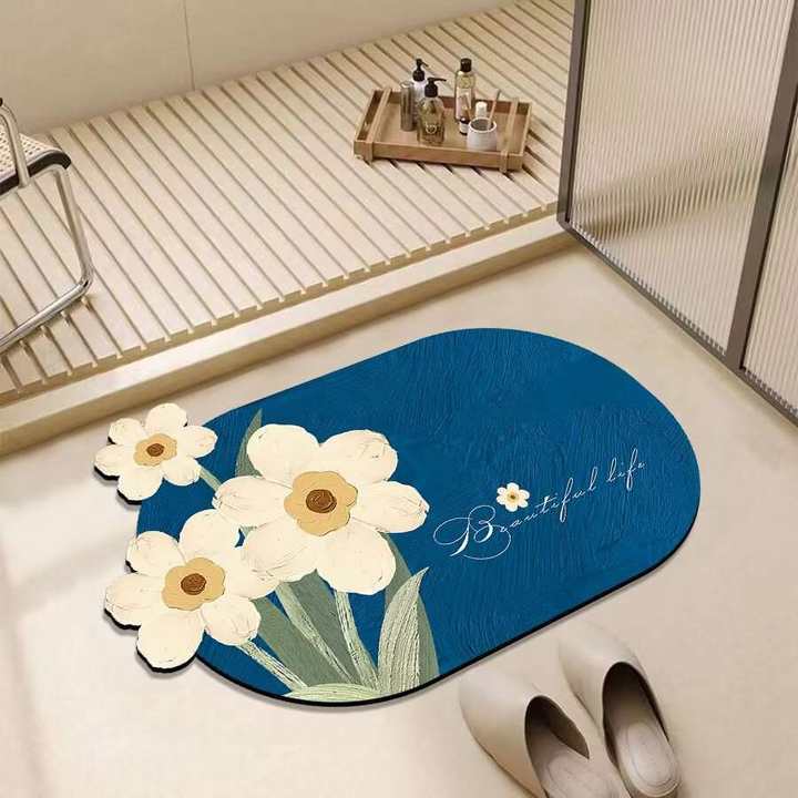 

Трехмерный цветочный коврик для ног в ванной комнате, коврик из диатомовой грязи, нескользящий впитывающий коврик для туалетной двери, коврик для туалетной двери 40 * 60cm