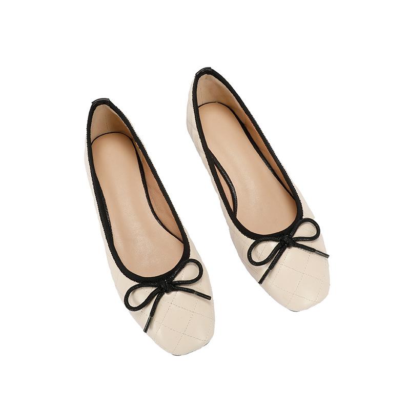 Designer Square Toe Bowtie Flats Damen Gesteppte Schuhe Colorblock Slipper Mujer Roll-Up Ballerinas Damen Bürokleid Mokassins