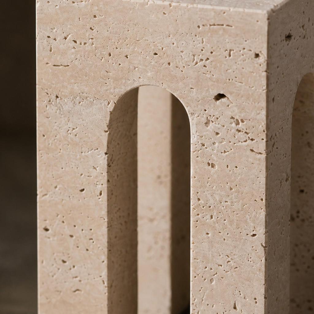 Geometric Resin Decor with Arched Cutouts Compact Arch Ornament StoneTextured Architectural