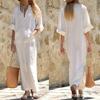 Women's V-Neck Large Size Medium Sleeve Long Skirt Wind Dress Commuter Irregular Skirt