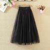 Vintage Tulle Skirt Women Streetwear Elastic High Waist Mesh Pleated Skirts Summer Elegant Korean A Line Office Ladies Skirt