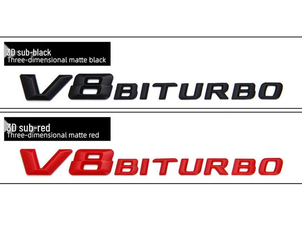 Passt für Mercedes-Benz V8 BITURBO: Kotflügel-Emblem, Twin-Turbolader, Heck-Emblem, Schriftzug, Autoaufkleber.