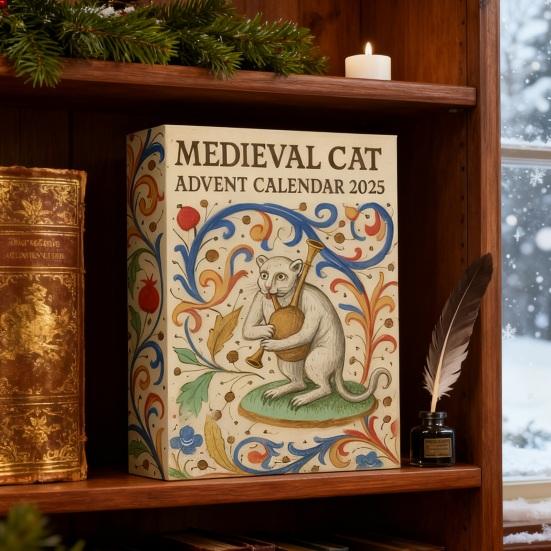 Medieval Cat Advent Calendar 24-Day Countdown Seasonal Advent Calendar Christmas-themed Decoration Kid Room Decor