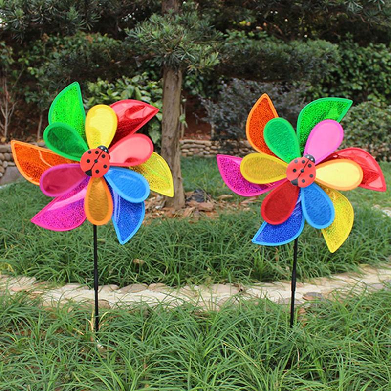 Double Layer Ladybug Windmill Wind Spinner Pinwheel Home Garden Yard Decoration