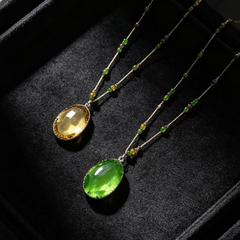 Big Oval Crystal Long Pendant Necklace for Women Statement Green Minimalist Jewelry for Daily Party Use